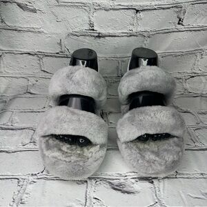 UGG Oh Yeah Gray Plush Sheepskin Fur Slide Sandals